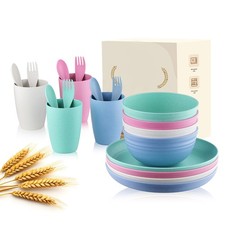 20Pcs Colorful Wheat Straw Dinnerware,  Bowls Plates Set