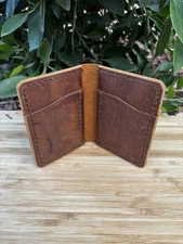Genuine Full Grain Leather Wallet Minimalist Bifold Front Pocket Carry Handmade
