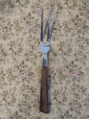 Vintage Emdeko Stainless Steel Wood Handle Serving Carving Fork Made In Japan
