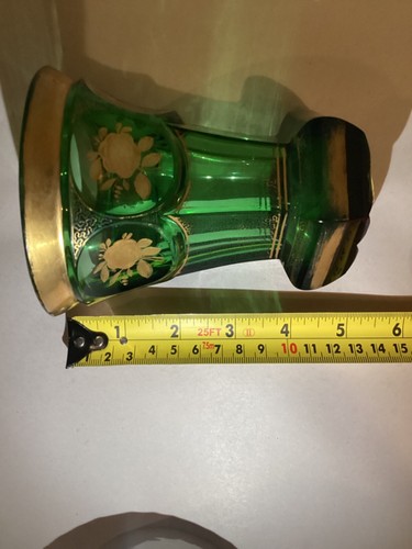 "Lendl Estate de vidrio dorado verde checo bohemio 1800-1850 5,25"" de alto" - Imagen 5 de 6