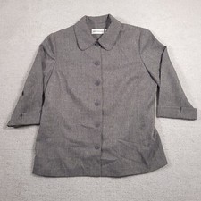 Alfred Dunner Button Up Blazer Shirt Jacket Women  s 12 Gray Shoulder Pads