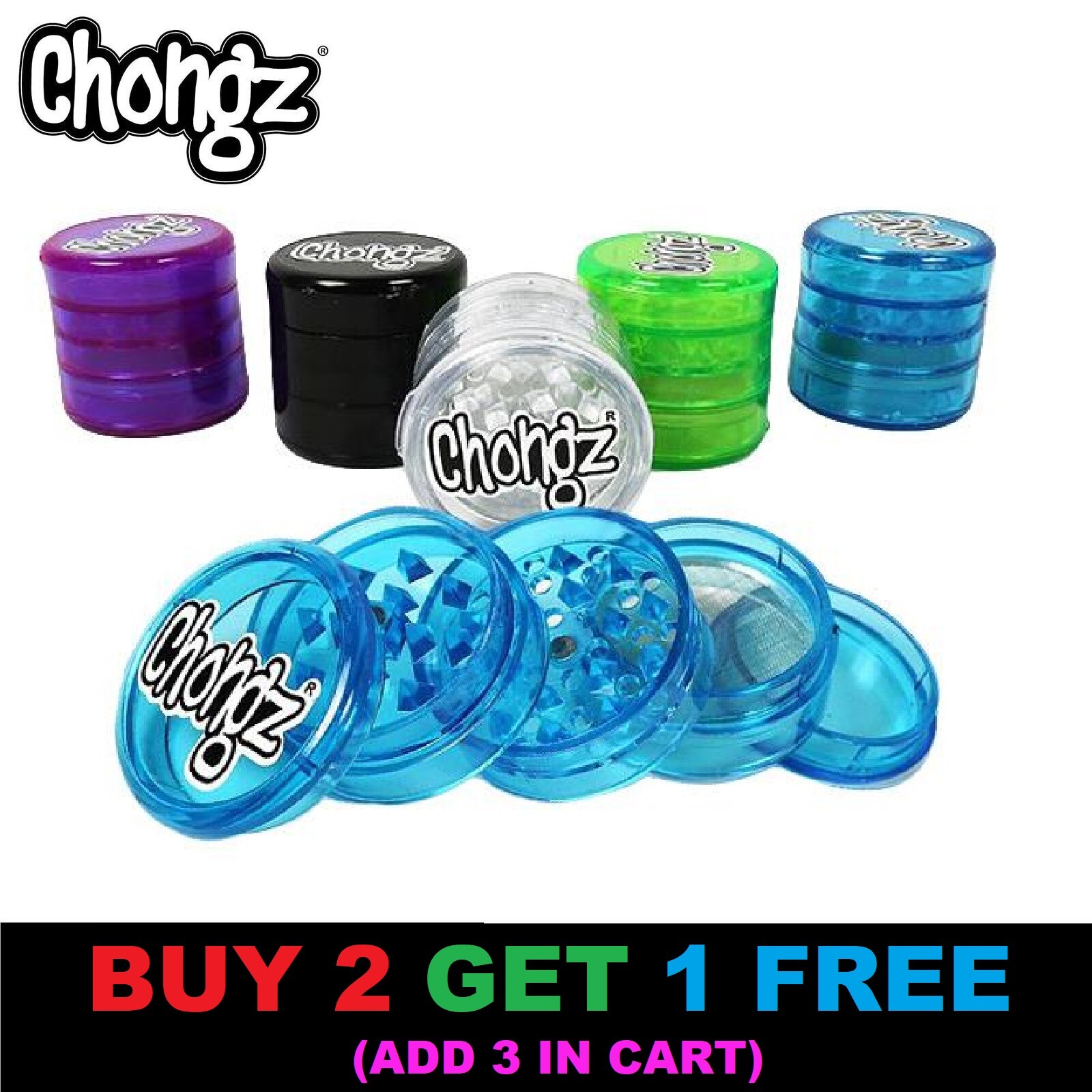 Chongz 5 Part Stage Grinder Plastic Tobacco Herb Shredder Stash Sifter 50mm