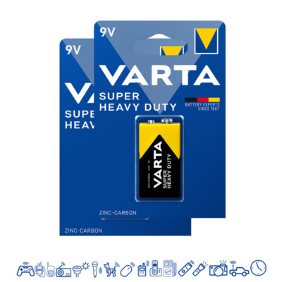 2 x Varta SuperHeavyDuty (Superlife) 9V Block E-Block 2022 6F22 Blister Batterie