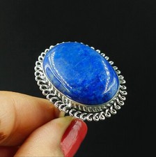Natural Lapis Lazuli Oval Gemstone 925 Sterling Silver Proposal Women's Ring