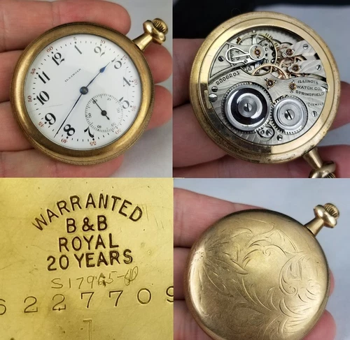 antique Illinois pocket watch 10k GOLD filled 17j 12s 1910 B&B Royal
