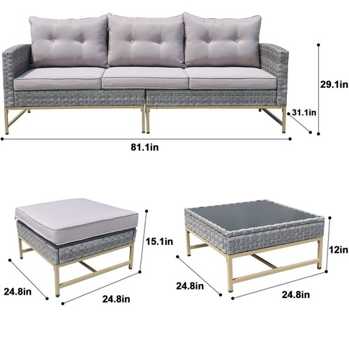 VIXLON Rattan Patio Furniture Set PE Wicker Outdoor Sectional Sofa Set w/Cushion - Picture 2 of 9