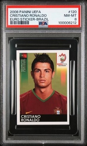 2008 Panini UEFA Euro Sticker 120 Cristiano Ronaldo Brazil PSA 8