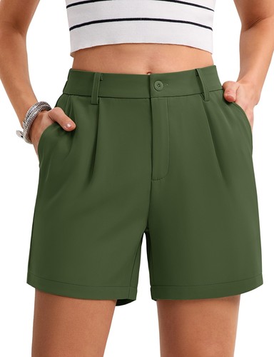 Women's Summer Casual Lightweight Shorts Elastic Waisted Pleated Dressy Shorts - Picture 11 of 84