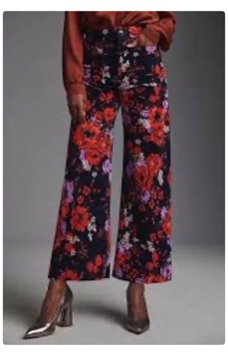 Anthropologie Maeve The Colette Red Purple FLORAL Velvet Wide Leg Pants Sz 24T