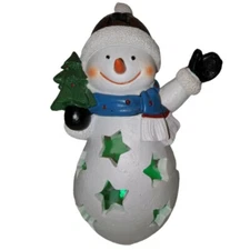 Snowman Christmas Tree Stars Statue Holiday Decor LED Lights Figurine Polyresin