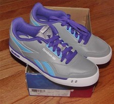 NEW Reebok Girls Grade School Dash Court Tennis Sneakers 5.5 Grey/Blue/Purple
