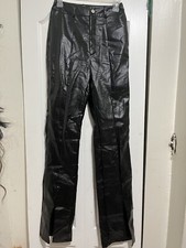 PrettyLittleThing Women's Faux Leather Croc Split Hem Pants Size 0 Tall Black