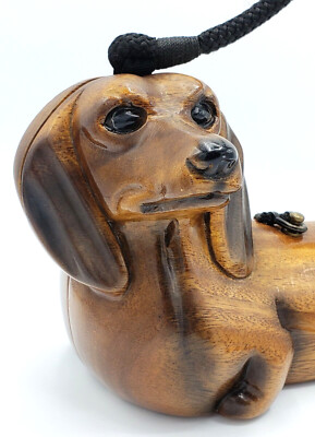 Vintage TIMMY WOODS Carved Wood DACHSHUND Doxie Dog Handbag