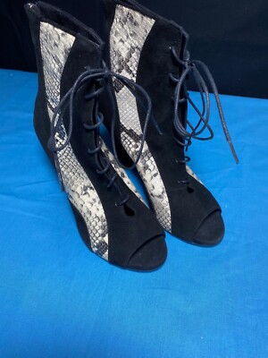NEW Black Aska Suede Open-toe Ankle Boot Made in ITALY sz 37.5 US sz 7