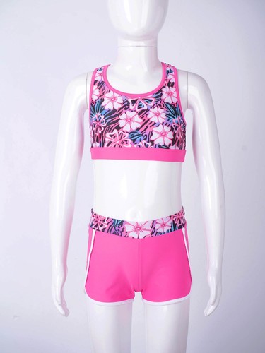 UK Kids Girls 2Pcs Swimsuit Crop Top with Swim Shorts Tankini Set Tracksuit - Picture 19 of 62