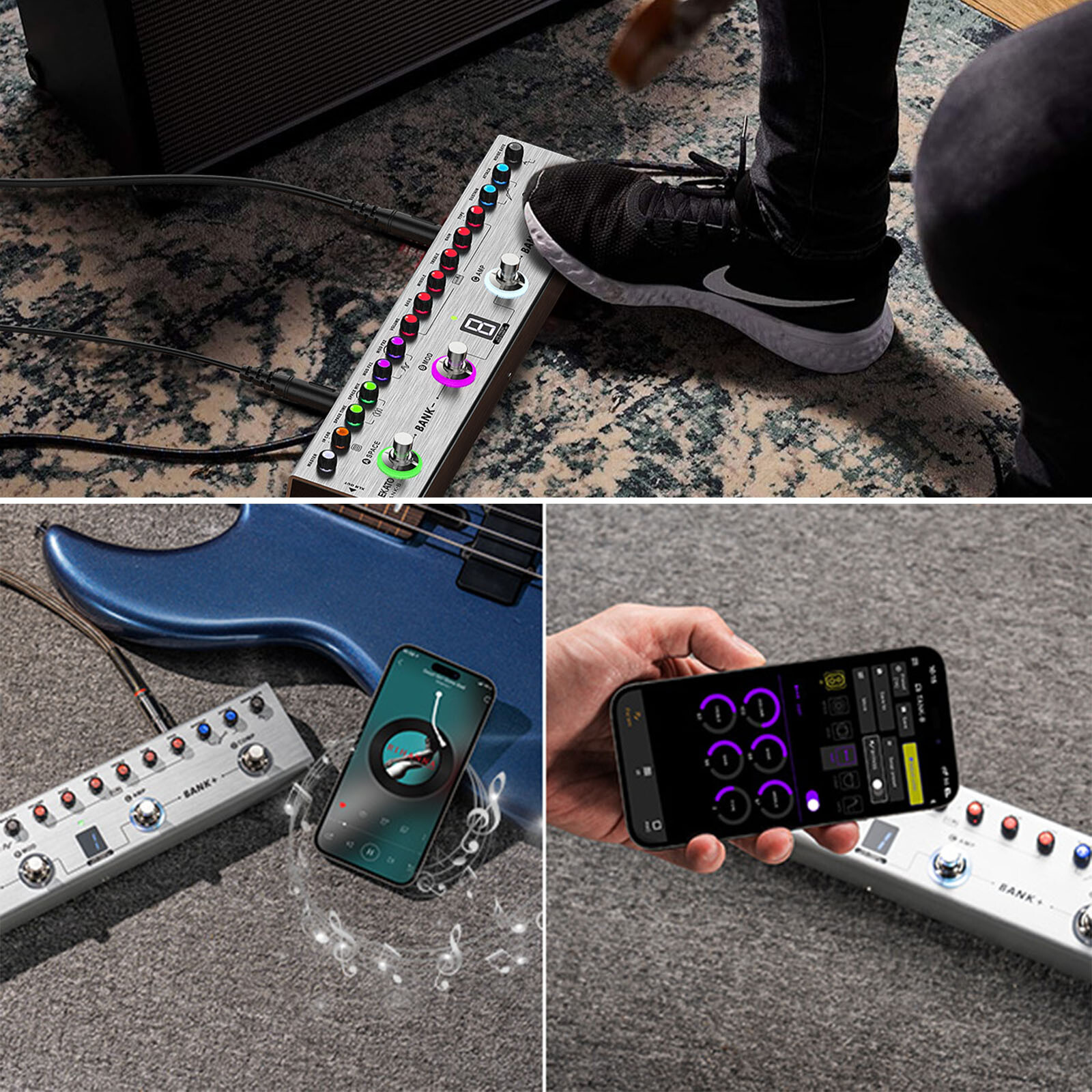 LEKATO Electric Bass Effects Pedal Multi Effects Compressor Recording Amp Mod 