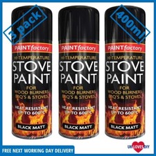 HIGH TEMP BLACK STOVE COAL SPRAY AEROSOL PAINT WOODEN BURNERS BBQ  400ML 3pk