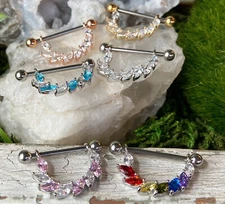 PAIR Marquise Gem Bridge Dangle Nipple Ring Shield Pierced Body Piercing Jewelry