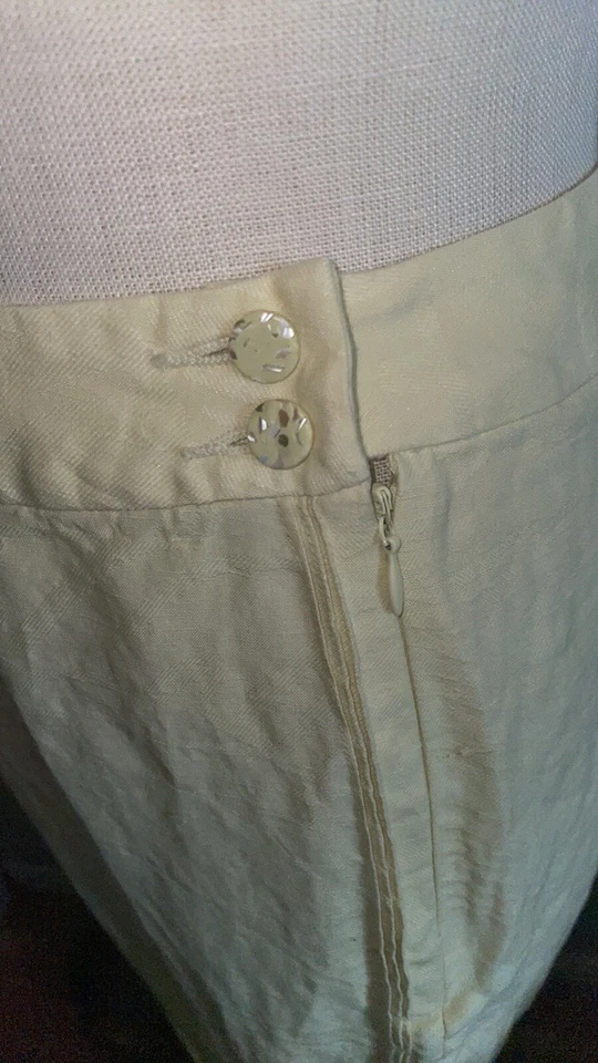 Calça feminina Tommy Bahama de linho de seda tamanho 12 direitos autorais tecido amarelo manteiga  - Imagem 4 de 4