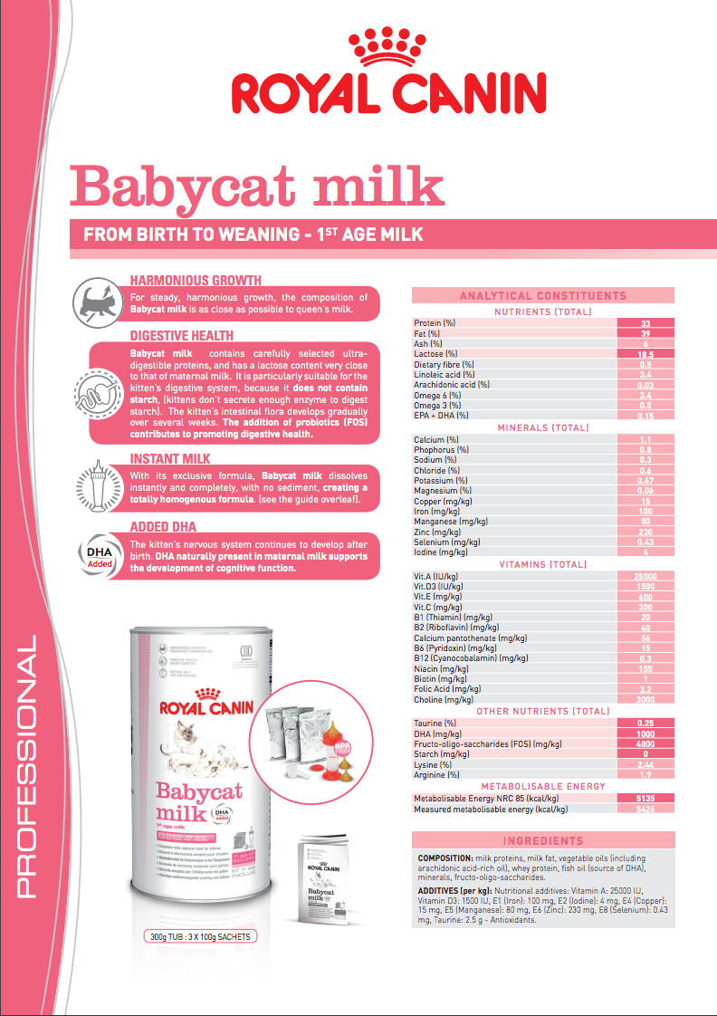 Royal Canin Babycat Milk Replacer Feed & Bottle Kittens Birth Weaning