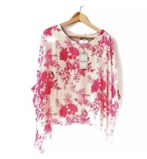 Floral Top Pink Silk Overlay Rose Italian Dolman Boho ELENA BALDI ITALY Medium