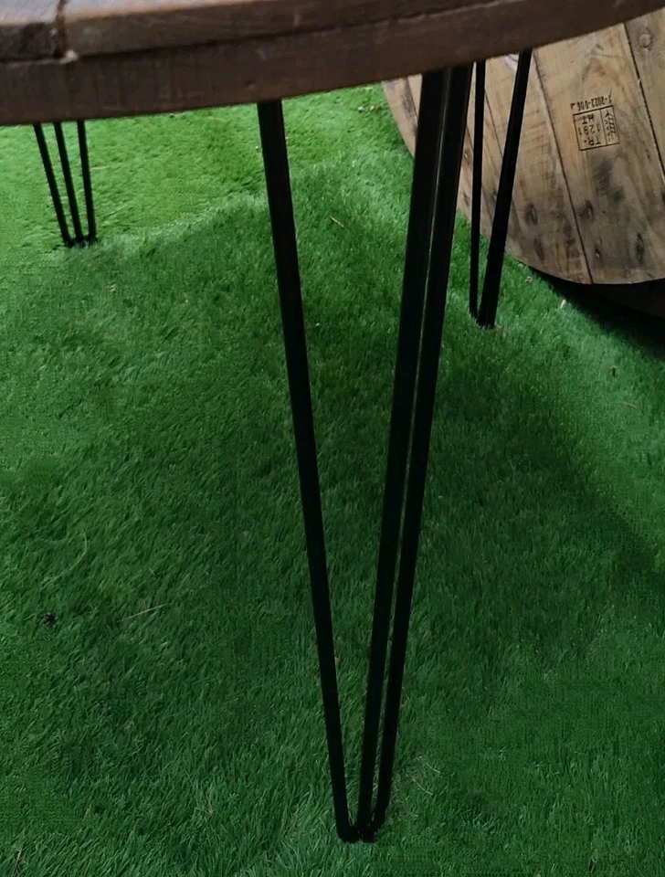 Toller ** runder industrieller Kabelrolle Esstisch rustikal auf Haarnadelbeinen (100 cm) - Bild 3 von 3