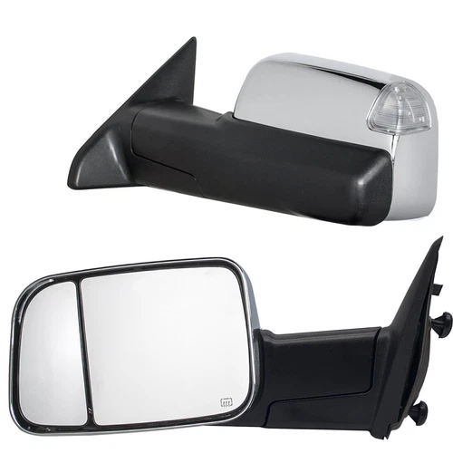 Pair Tow Mirrors For 2014-2016 Dodge Ram Power Heated Signal Temp Sensor Chrome