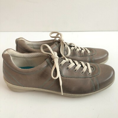 Ecco Womens Casual Leather Comfort Shoe Sneaker EU 39 Size 8-8.5 Beige Lace Up