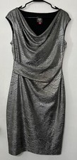 Vince Camuto Silver Gunmetal Metallic Cowl Neck Dress Size 10