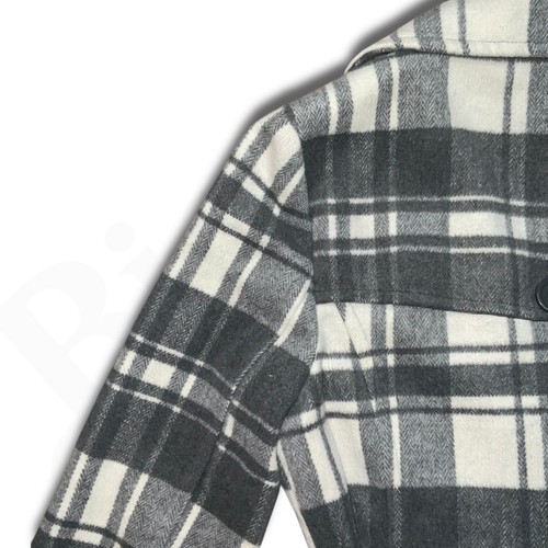 Joujou Pea Coat Jacket Women's Large Gray White Button Plaid Belted Wool Blend - Picture 17 of 20