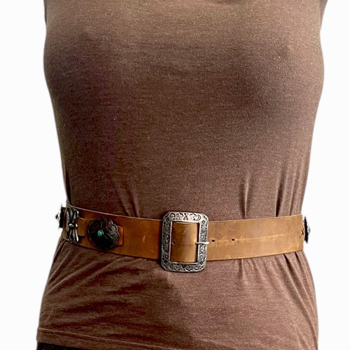 Cintura vintage 2001 ADRIENNE TEEGUARDEN argento peltro concho pelle turchese med - Foto 9 di 15