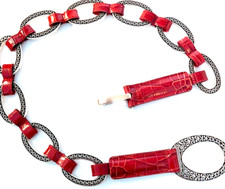 Belt. Brighton Red Snake Leather  Silver Links. Sz 32.