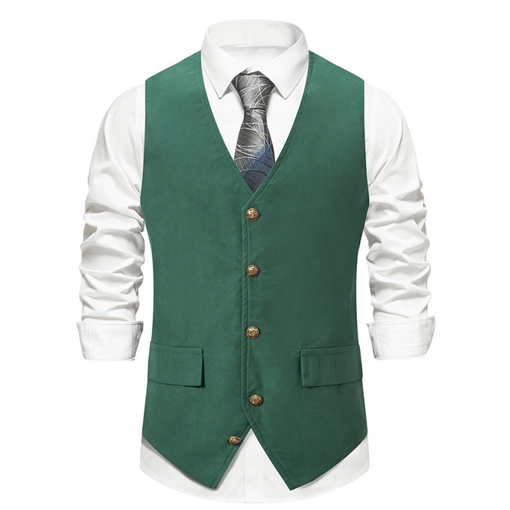 Classic Mens Sleeveless Top Vintage Herringbone Waistcoat Button Up