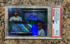 2020 Topps Fire Bryce Harper & Rhys Hoskins Dual AUTO 9/20 PSA 8