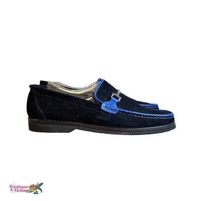 Marcello Sport Black Suede Shoes Blue Leather Trim Size 11 Men