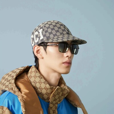 NO CUSTOMS TAX) GUCCI gray supreme GG logo canvas baseball cap