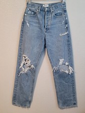 agolde 90s jeans women size 25 baggy straight buttonfly distressed mid rise blue