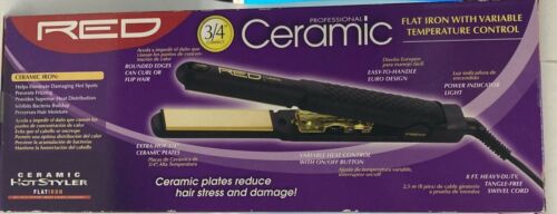 RED BY KISS 3/4" CERAMIC TOURMALINE PROFESSIONAL FLAT IRON STRAIGHTENER # FI075 - Picture 3 of 12