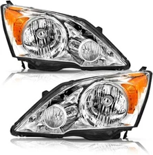 For 2007-2011 Honda CRV CR-V Chrome Headlights Assembly Amber Corner Lamps Pair