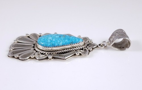 Ned Nez Navajo Sterling Silver Handmade Pendant Kingman Turquoise Contemporary - Picture 4 of 8