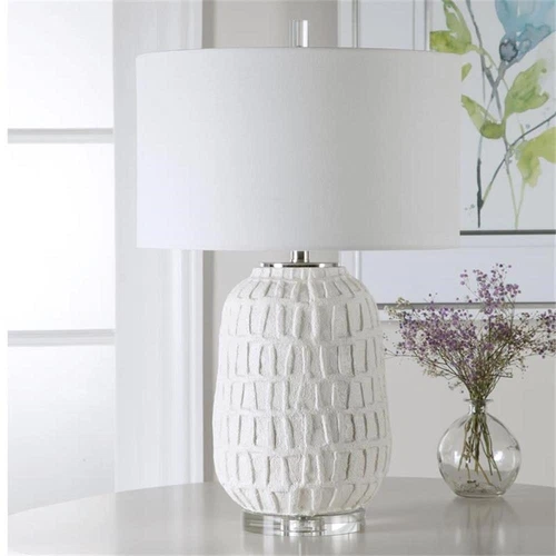 Uttermost Caelina Steel Ceramic Crystal and Fabric Table Lamp in White - Picture 7 of 9