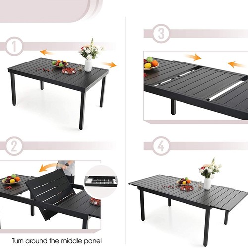 9 Piece Patio Dining Set Expandable Table for 6-8 Person Outdoor Table Chair Set - Picture 6 of 9