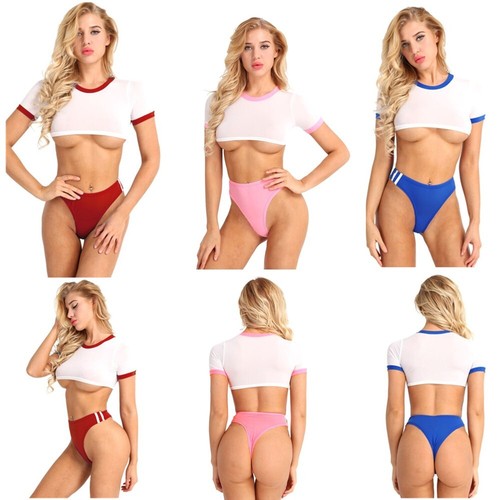 Womens Two Piece Lingerie Set Schoolgirl Cosplay Uniform Cheerleading Costume - Picture 2 of 28