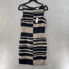 Banana Republic Dress Women 8 Black Brown Striped Mixed Media Career Business *