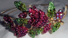 HAPACHICO LUPITA Headband Pink Red Roses Flowers Gold Metal Rhinestones Green