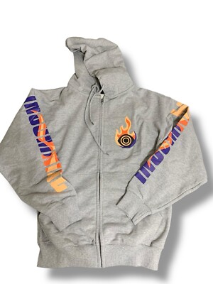 New Rave Insomniac Fire Ball Heather Grey Full Zip Up Hoodie Men s Sz L