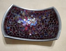 COLORFUL BEAUTIFUL mosaic Trinket Dish with silver edge and felt bottom