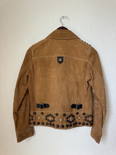 COACH Womens $1795 Camel Brown Suede Leather Studded Jacket + Skirt - Picture 9 of 14