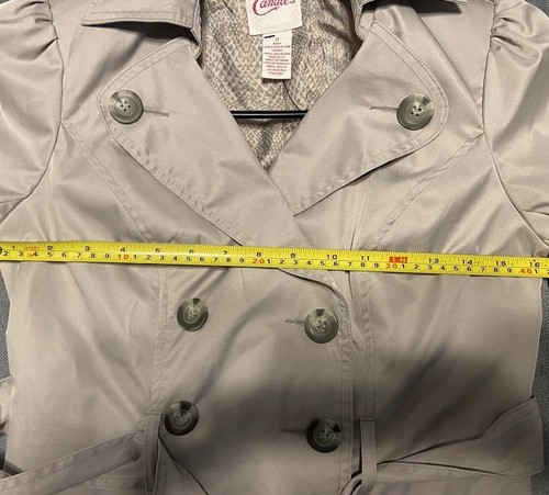 Vintage Y2K Caramelle Doppiopetto Ruffle Flair Cintura Trench Tasche Donna S - Foto 16 di 16