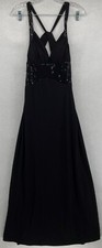 Dots Women's Sleeveless Racerback Strap Black Gown w/Sequined Front Panel Size M